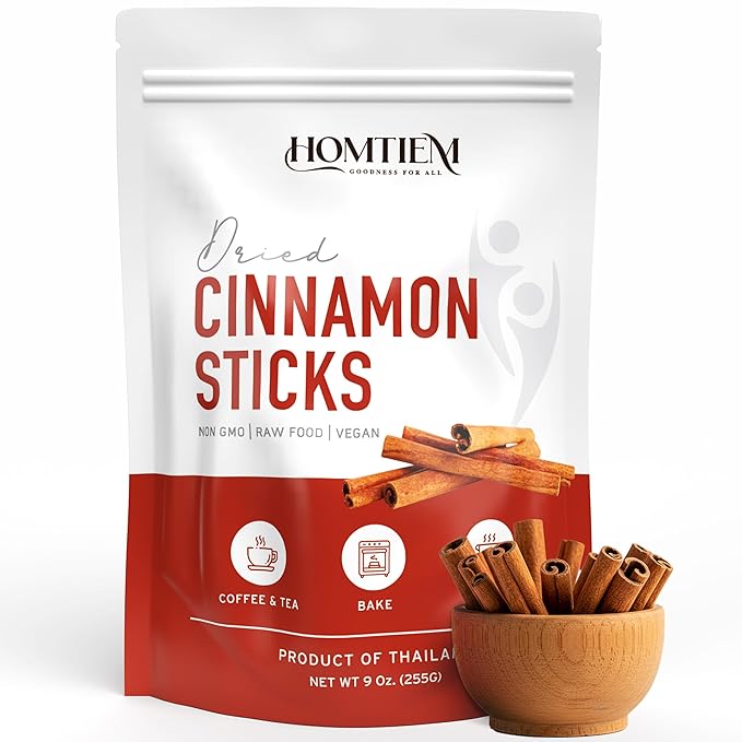 Homtiem Organic Dried Cinnamon Sticks 9 Oz (255 Gram), Non-GMO, Vegan, For Desserts or Cooking, Natural aromatic, Adds flavor
