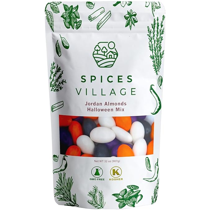 Spices Village Premium Jordan Almonds Halloween Mix, White, Purple and Orange,Crunchy Candy Coated Almonds, Ideal for Christmas, Weddings, Baby Showers, Parties, Favors, and Gifting, Kosher Certified