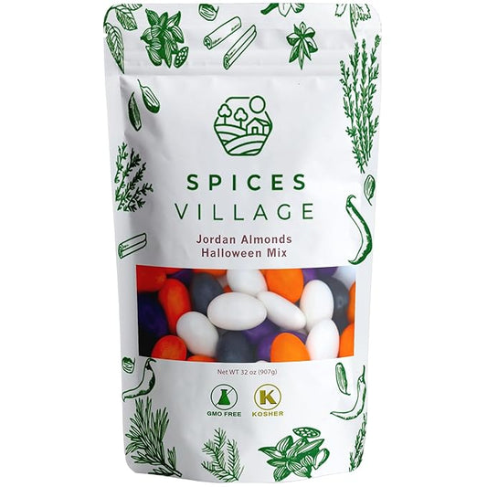 Spices Village Premium Jordan Almonds Halloween Mix, White, Purple and Orange,Crunchy Candy Coated Almonds, Ideal for Christmas, Weddings, Baby Showers, Parties, Favors, and Gifting, Kosher Certified