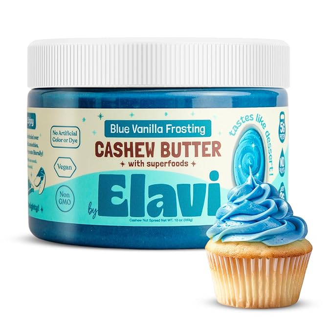 ELAVI Keto Cashew Butter, Kid-Friendly, Low-Sugar Dessert Spread | Vegan, No Added Sugar, No Sugar Alcohols, No Palm Oil (1 Count, Blue Vanilla)
