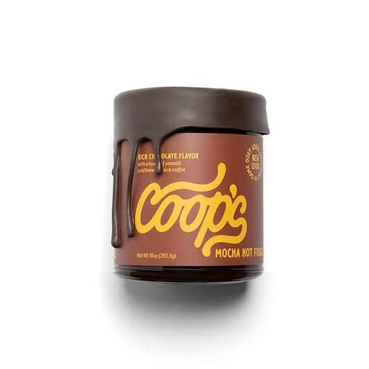 Coop's Mocha Hot Fudge: All Natural Cold Brew Mocha Hot Fudge Gluten Free Toppings for Icecream, Desserts and Coffee - 10 Ounce