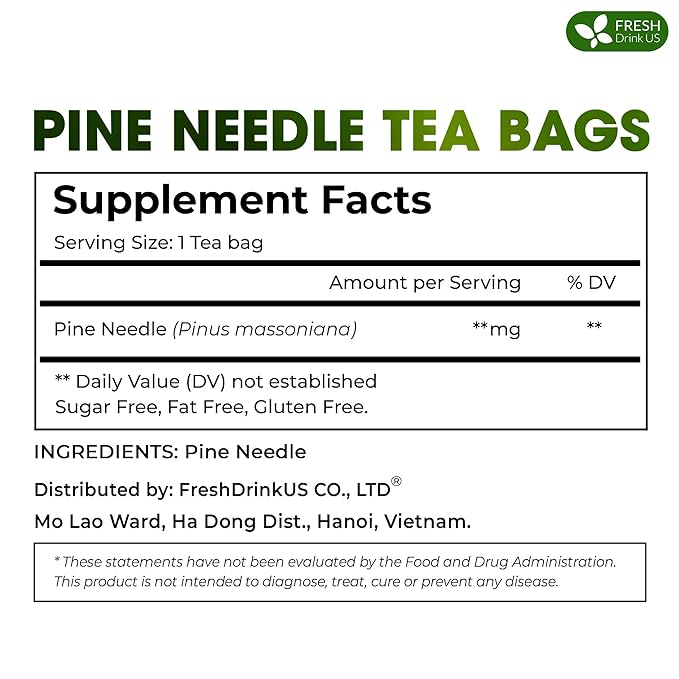 FreshDrinkUS, Pine Needle Tea Bags ??40 Tea Bags, Naturally Caffeine-Free, Refreshing Herbal Tea, Wild-Harvested Pine Leaves, Aromatic and Soothing ??Non-GMO & Eco-Friendly Packaging