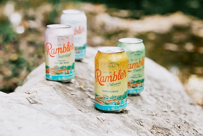 AUTX RAMBLER Sparkling Water, Texas Limestone Mineral Blend, Blackberry Flavor, 12-Ounce Cans, 12-Pack