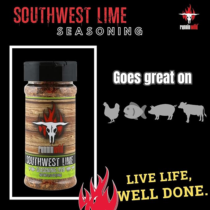 Premium Southwest Lime Seasoning | No Artificial Flavors, No MSG added | Gourmet Southwest Flavor for Chicken, Fish, Pork, and Fajitas | Runnin??Wild Foods, 5.12 ounces