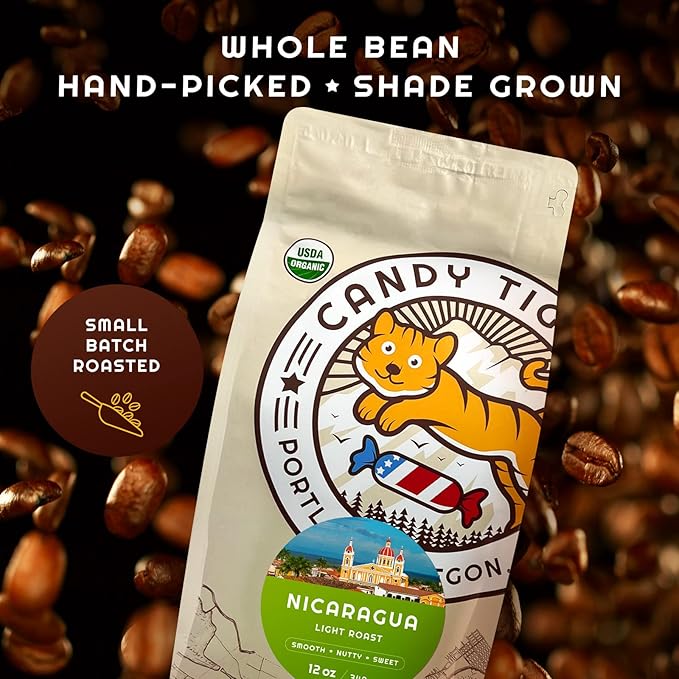 Whole Bean Coffee - Organic - Low Acid - Light Roast - Single Origin - 100% Arabica - Nicaraguan Coffee Beans. Direct Trade - Shade-grown - Gourmet Coffee - 12 oz