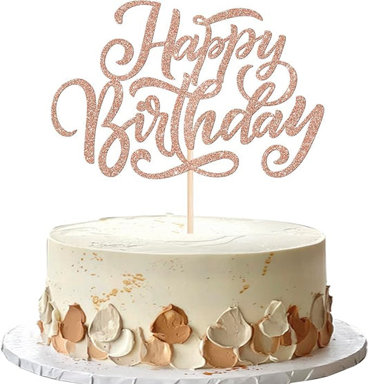 Rsstarxi 1 Pack Happy Birthday Cake Topper Glitter Boys Girls Cake Pick Decoration for Happy Birthday Theme Men Women Anniversary Party Cake Decorations Rose Gold
