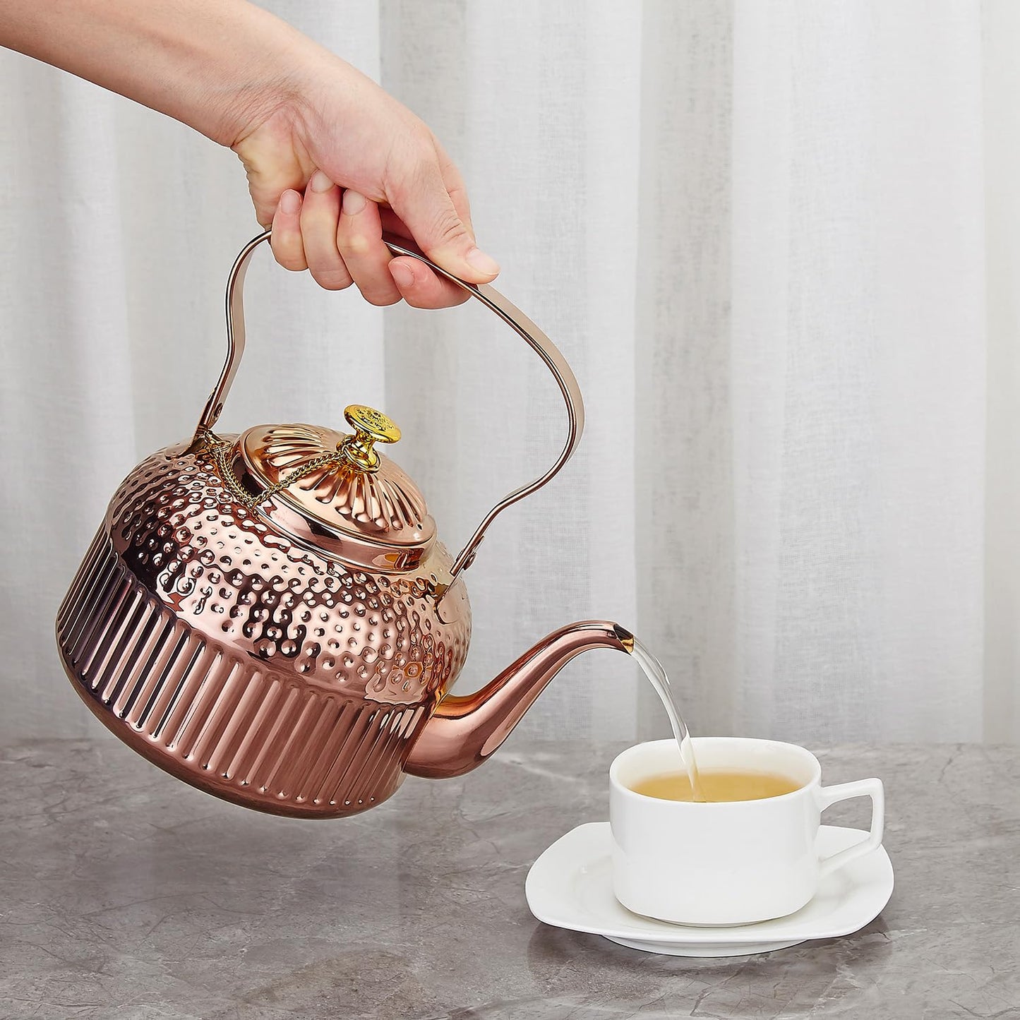 SANQIAHOME Antique 1.4L (45 Oz) Stainless Steel Teapot with Infuser Copper