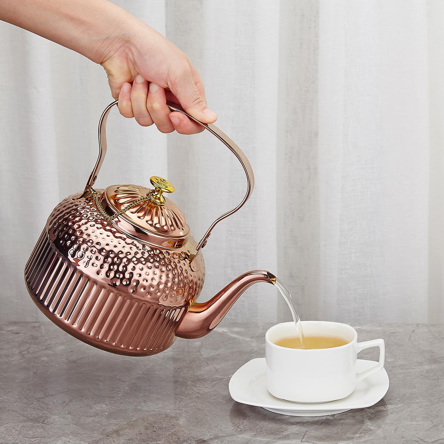 SANQIAHOME Antique 1.4L (45 Oz) Stainless Steel Teapot with Infuser Copper