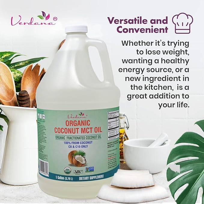 Verdana USDA Certified Organic Coconut MCT Oil ?밊ractionated Coconut Oil ??No Palm Kernel Used ??Kosher, Food Grade, Non-GMO ??Great for Keto and Paleo Diets ??1Gallon