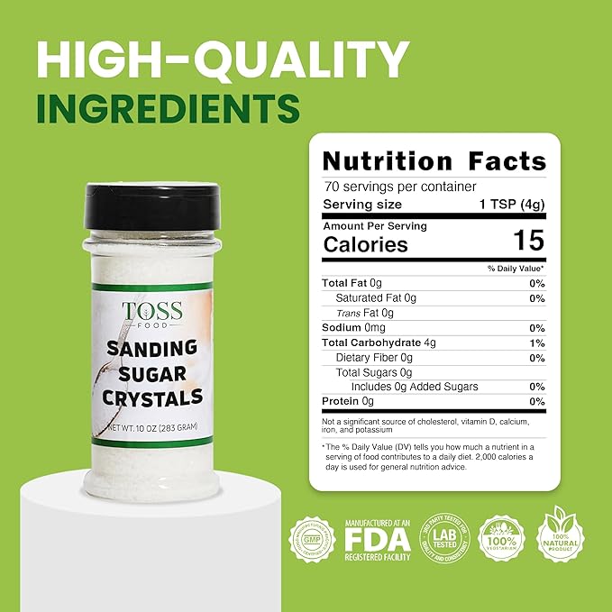Sanding Sugar Crystals for Professional Baking & Decorating 10 oz - TOSS Coarse White Sparkling Sugar Sprinkles for Cakes, Cookies & Cupcakes - Pure White Decorative Topping