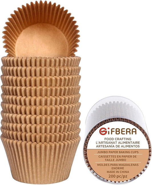 Gifbera Jumbo Cupcake Liners Greaseproof Paper 200 Count - Food Grade Odorless Muffin Baking Cups Cupcake Wrappers for Wedding Birthday, Natural