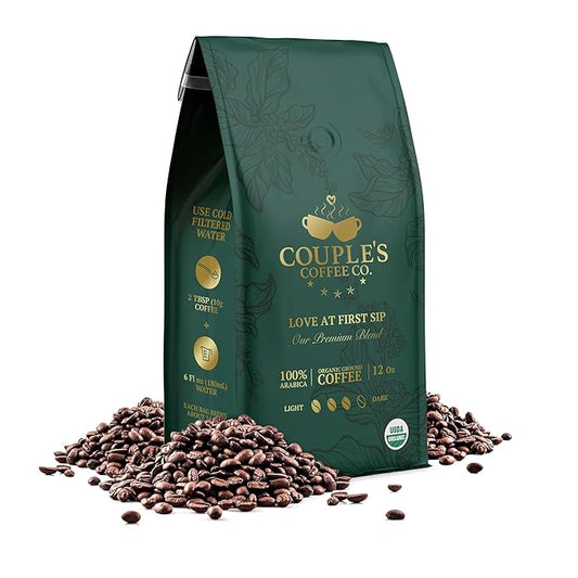 Couple?™s Coffee Ground Coffee | Gives Back to Military Families | Love at First Sip | Free Trade Organic Guatemalan Medium-Dark Roast | Made with 100% Arabica Beans | 12oz bag brews about 34 cups