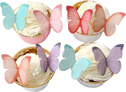 THJ 48Pcs 2" Edible Butterflies for Cake Decorations Wafer Paper Butterflies Cake Toppers for Birthday Party Wedding Anniversary Cupcake Decorating Supplies (Mix Color)