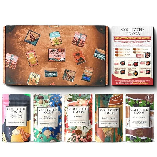 BBQ Seasoning and Rub Gift Set - BBQ Seasonings and Spices for Cooking with the Grill - Gourmet Spice Set: Bacon Salt, Harissa, Umami Mushroom Powder, Coffee Rub, Tuscan Grill