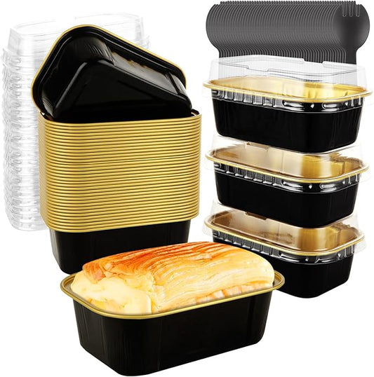 100 Pack 6oz Mini Loaf Pans with Lids, Mini Cake Pans Aluminum Foil Baking Cups for Muffin Party Holiday Wedding Birthday