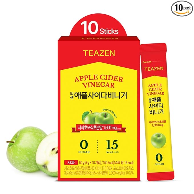 TEAZEN Apple Cider Vinegar Drink Powder Stick ??On-the-Go Wellness with 1500mg ACV, Sugar-Free, Postbiotics, 10 Sticks | Supports Digestion & Metabolism