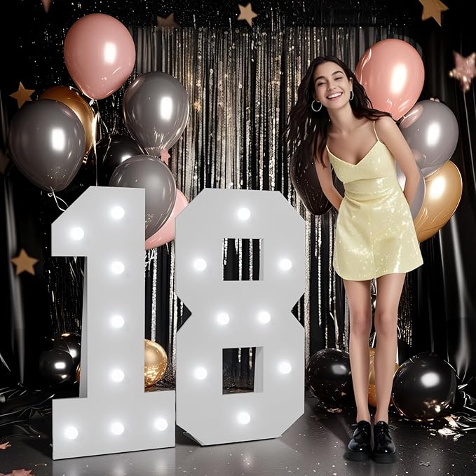imprsv Marquee Numbers Large 18th-Birthday Decorations: 3ft Light up Number Balloon for Party Big Sweet 18 Birthday Decoration Eighteen Year Old Girl Boy Anniversary Foam Board Wall Number 18