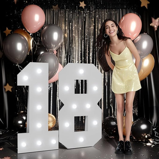 imprsv Marquee Numbers Large 18th-Birthday Decorations: 3ft Light up Number Balloon for Party Big Sweet 18 Birthday Decoration Eighteen Year Old Girl Boy Anniversary Foam Board Wall Number 18