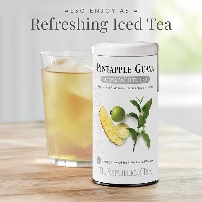 The Republic of Tea – Pineapple Guava 100% White Tea Bags, Steeps 50 Low-Caffeinated Cups