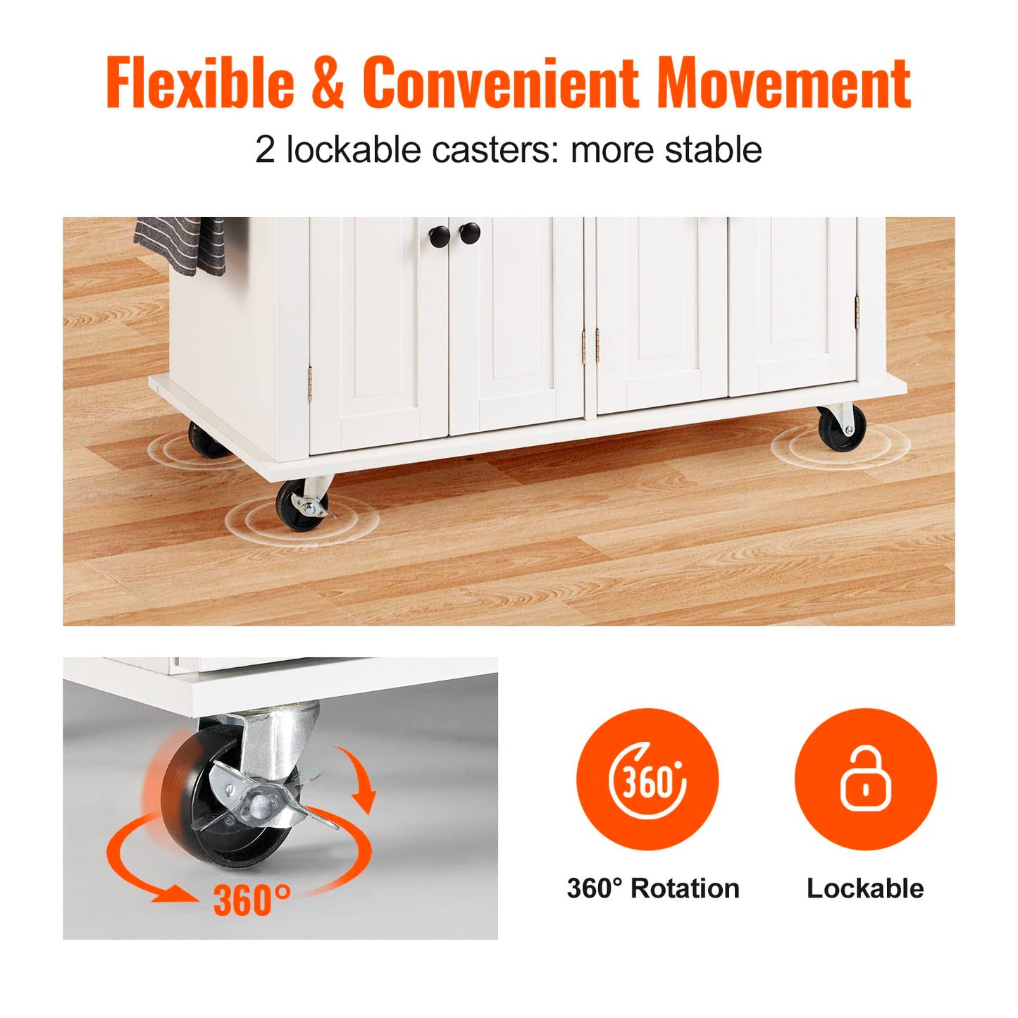 VEVOR Kitchen Island Cart with Solid Wood Top, 35.4" Width Mobile Carts with Storage Cabinet