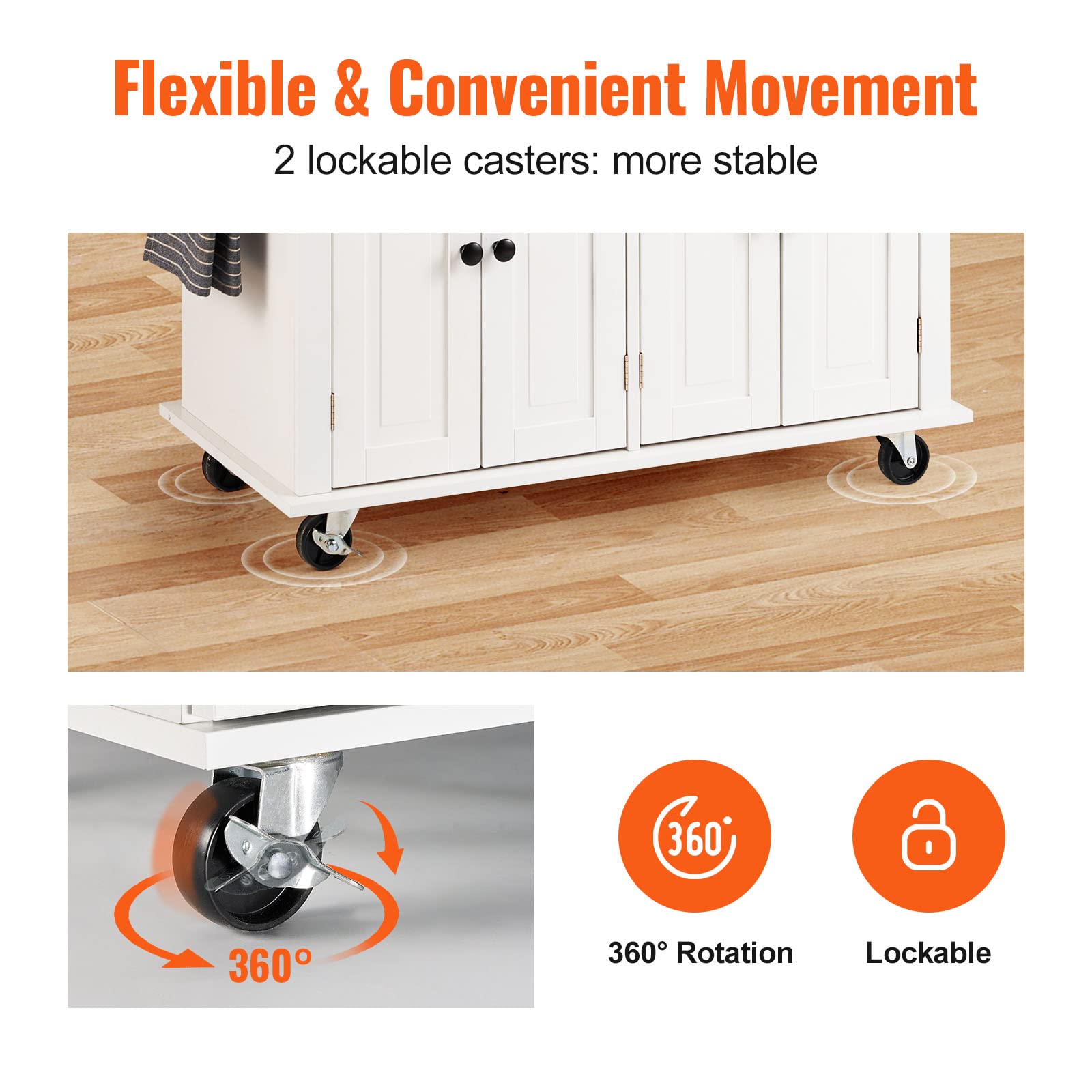 VEVOR Kitchen Island Cart with Solid Wood Top, 35.4" Width Mobile Carts with Storage Cabinet