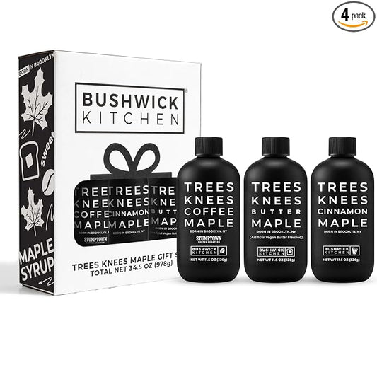 Trees Knees Maple Syrup Gift Set, Maple, Butter, Cinnamon, and Coffee Flavored Syrup, Gluten Free, Great Food Gifts or Food Gift Basket