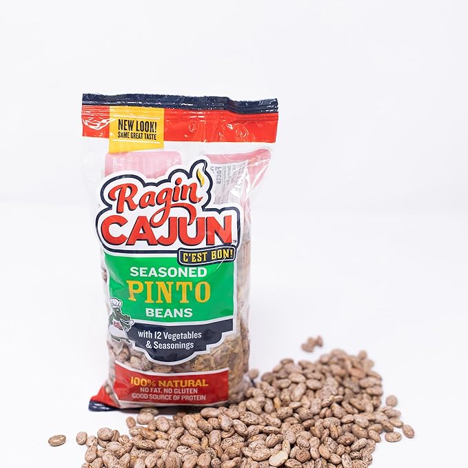 Ragin' Cajun Seasoned Pinto Beans - 16 oz Bag, Gluten-Free, No MSG, Authentic Louisiana Creole Bean Mix for Soups & Sides