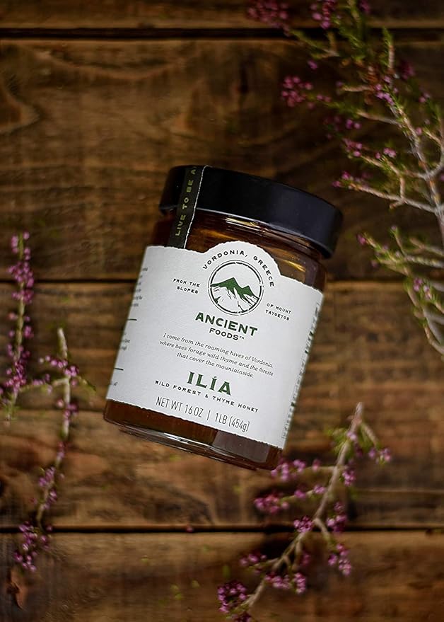 Organic Honey by Ancient Foods - Raw Unfiltered Authentic Organic Greek Honey from Greece | Unfiltered Wild Forest from Vordonia, Greece | 454g (Ilia)