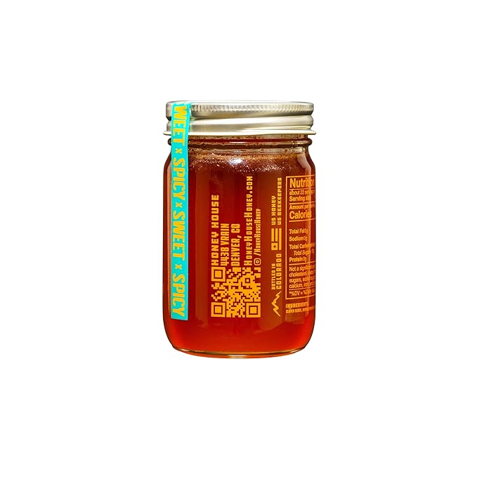 Honey House Hot Honey Premium Spicy Infused with Chili Peppers | 100% Natural with Natural Spices | Gourmet Sweet & Spicy Condiment for Pizza, Ice Cream, Cheese, Chicken, Veggies and More (Pack of 1)