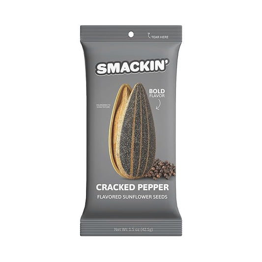 SMACKIN' Sunflower Seeds, Roasted Jumbo Small-Batch, American Made - Cracked Pepper. 1.5oz bags (36 Pack)