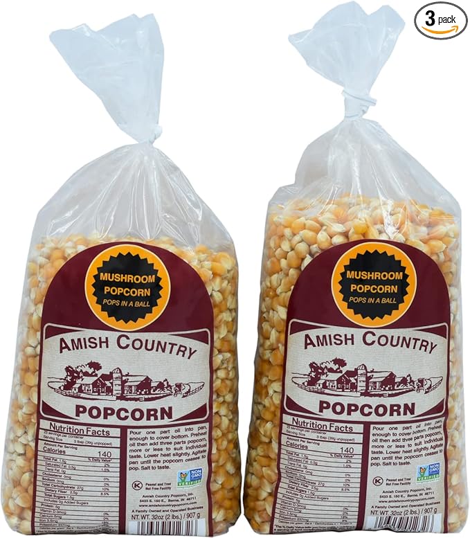 Amish Country Popcorn | 2-2 lb Bags | Mushroom Popcorn Kernels | Old Fashioned, Non-GMO and Gluten Free