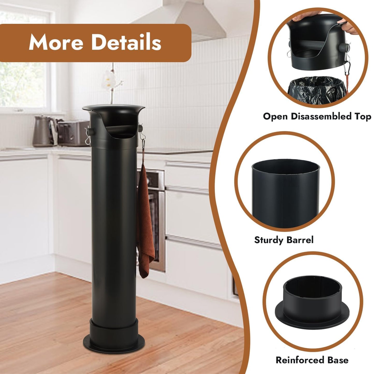 CURTA Espresso Coffee Knock Box with Garbage Bags(30Pcs), Commercial Knock Box for Coffee Grounds