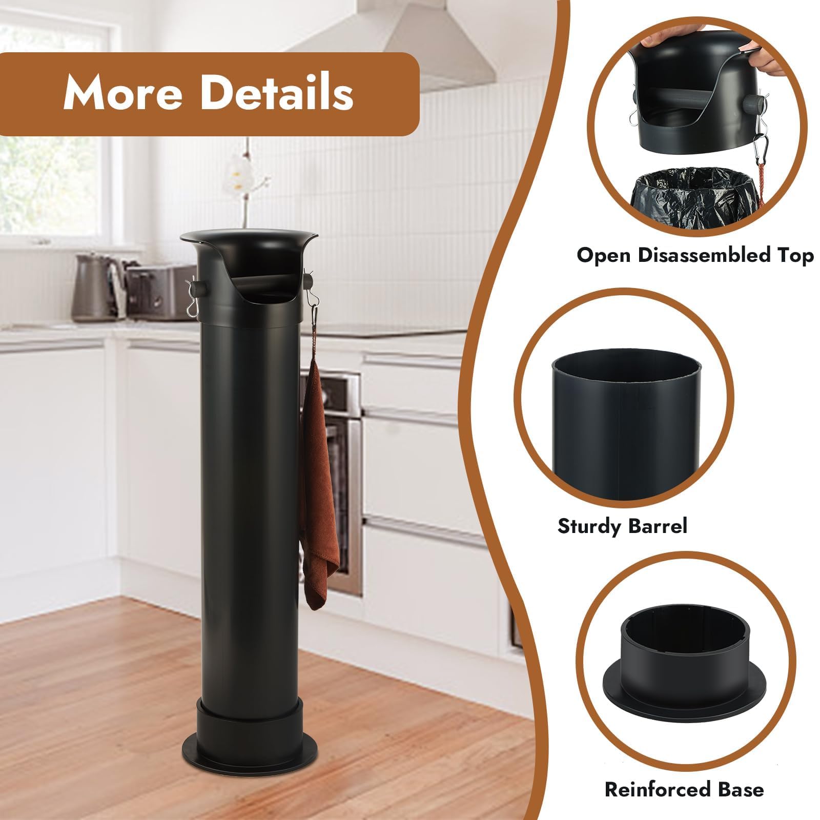 CURTA Espresso Coffee Knock Box with Garbage Bags(30Pcs), Commercial Knock Box for Coffee Grounds