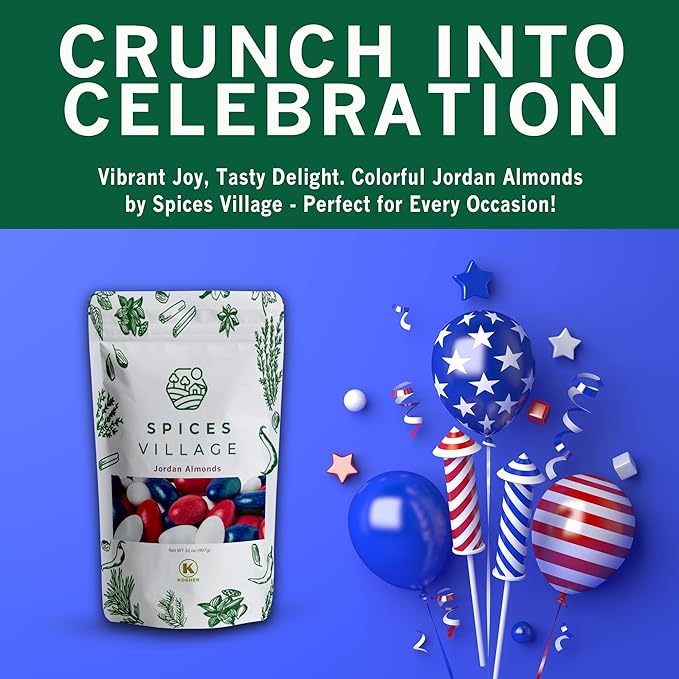 Spices Village Patriotic Jordan Almonds, July 4th Mix, Red White and Blue Candied Almonds, 32 oz, Perfect for Parties, Favors, and Gifting, Kosher Certified