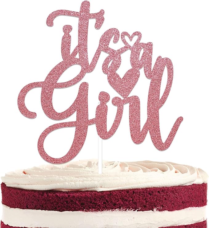 It's a Girl Cake Topper - Welcome Baby Girl Cake Topper, Girl Baby Shower/Gender Reveal Cake Decorations, Sweet Girls Cake Decorations Rose Gold Glitter