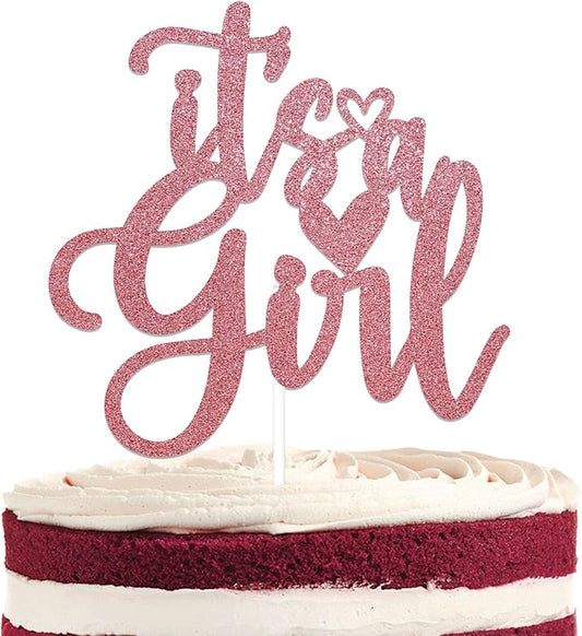 It's a Girl Cake Topper - Welcome Baby Girl Cake Topper, Girl Baby Shower/Gender Reveal Cake Decorations, Sweet Girls Cake Decorations Rose Gold Glitter