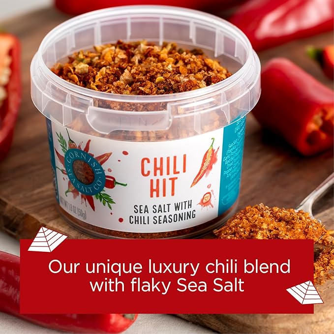Cornish Sea Salt Chili Hit Seasoning | Cooking & Hydration | Hand-Harvested in Celtic Waters | 1.8 oz Resealable Tub (Pack of 1)