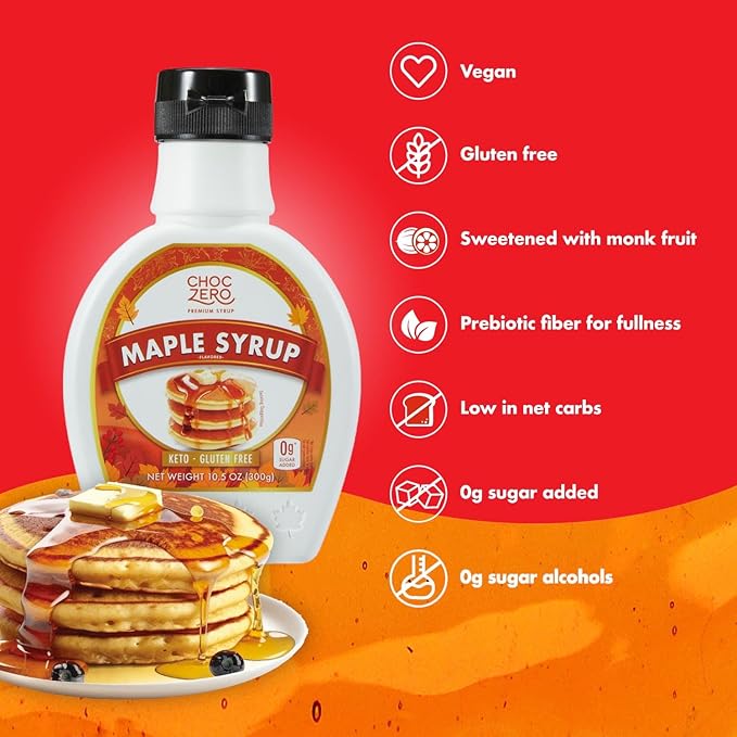 ChocZero Maple Syrup, Sugar Free, Low Carb, Sugar Alcohol Free, Gluten Free, No Preservatives, Non-GMO Dessert and Breakfast Topping Syrup, 10.5oz (Pack of 1)