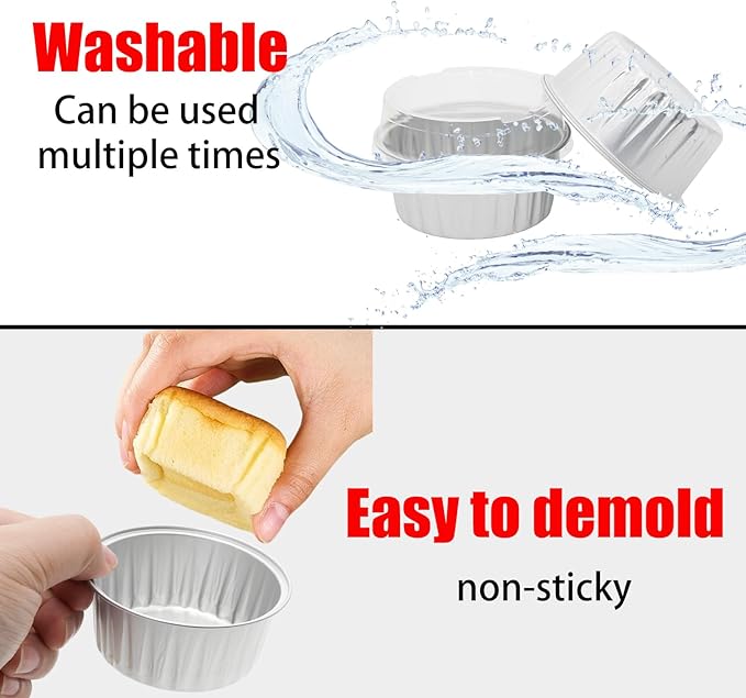 100 Pack 4.2oz Aluminum Cups with Lids Mini Flan Containers with Lids Cupcake Baking Cups, Silver