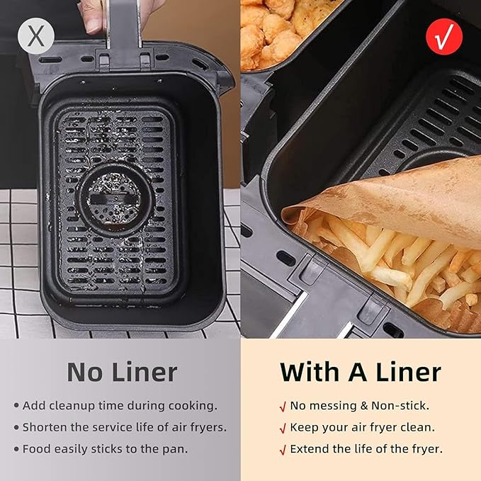 Air Fryer Disposable Paper Liners for Ninja Dual Airfryer Accessories, Non-Stick Parchment Rectangular for Baking, Oil Proof, Water Proof, for Microwave Oven (150PCS, 8.6in x 5.5inç«?,<div>