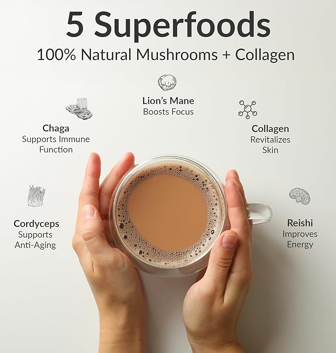BIOptimizers Mushroom Coffee Alternative ??Chai Drink ??Lion?™s Mane, Chaga, Reishi + Collagen Peptides for Focus, Energy & Gut Health ??Adaptogenic Mushrooms & MCT Powder ??15 Servings