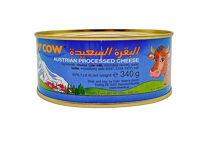 Happy Cow Halal Austrian Processed Cheese 12 OZ (340g) Easy Open Can, Rich Cheddar Flavor, Long Shelf Life, Perfect for Cooking, Snacking,Camping