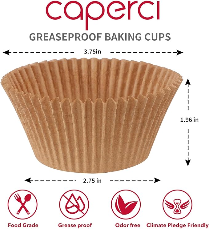 Caperci Natural Jumbo Cupcake Liners Large Baking Cups, Odorless, Food Safe Grease-Proof Papers (150-Count)