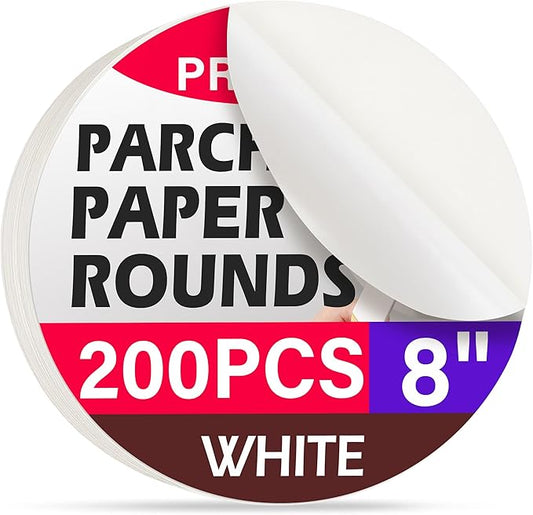 8 Inch Parchment Paper Rounds, 200Pcs Precut Baking Paper Sheets,Non-Stick Parchment Rounds for Baking Bread，Cake，Cookie and More
