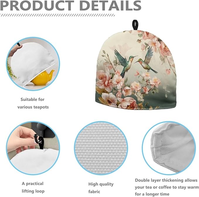 Generic Hudotybom Cute Hummingbird Tea Cozy for Teapot Insulated Large Teapot Cover to Keep Warm Tea Kettle Cover Machine Washable Coffee Pot Cloth Covers Kitchen Home Decorations for Housewife Mom