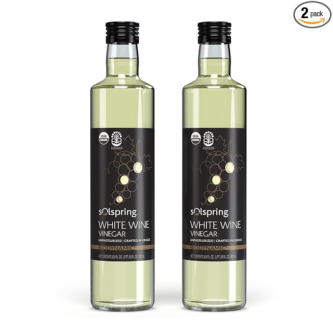 Solspring Biodynamic White Wine Vinegar, 16.9 Fl. Oz. (500 mL), Unpasteurized, Crafted In Greece, Certified USDA Organic, Regenerative, Vegan, Gluten Free, Soy Free, Dr. Mercola