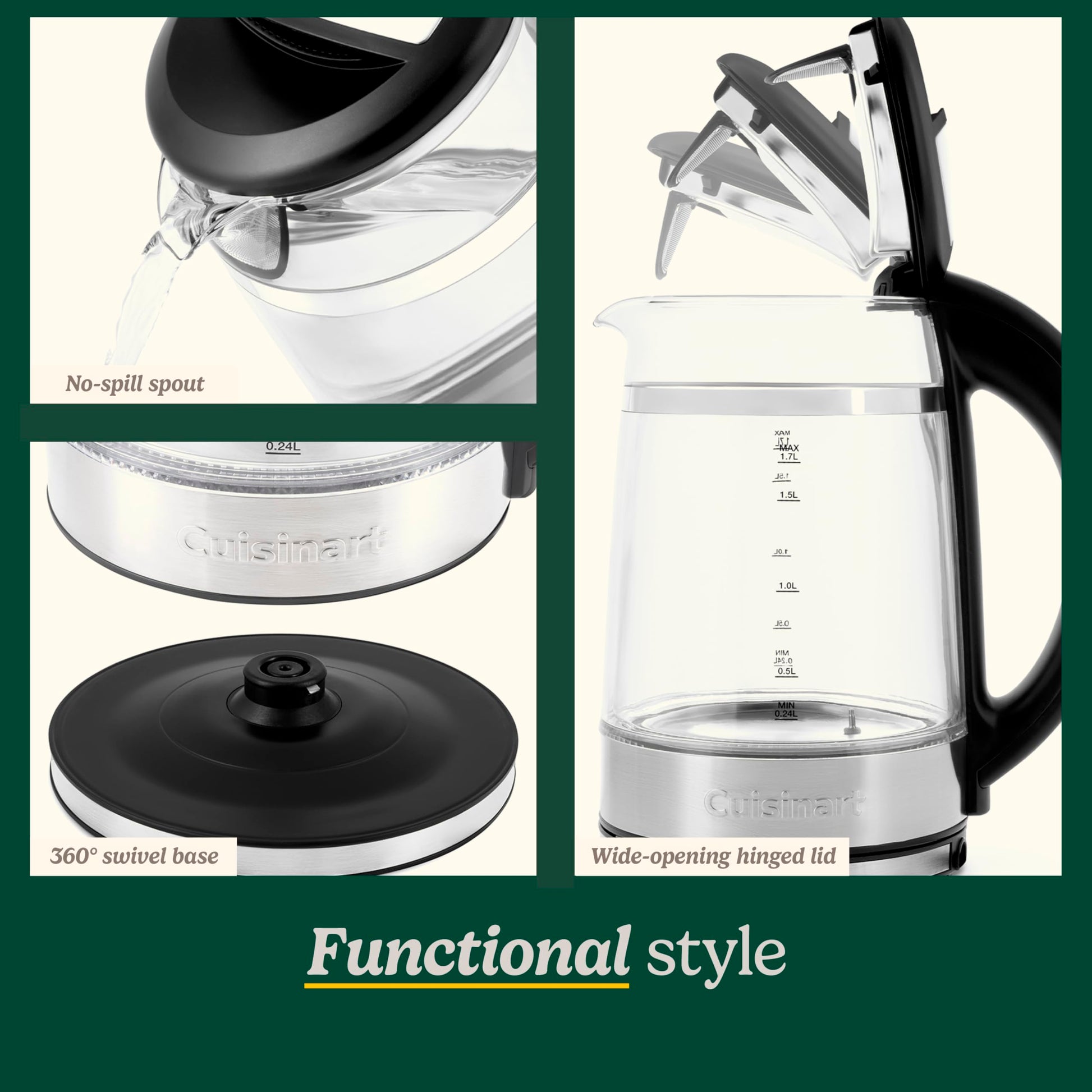 Cuisinart 1.7L Glass Variable Temperature Control Electric Kettle 110°F–212°F with Touchscreen