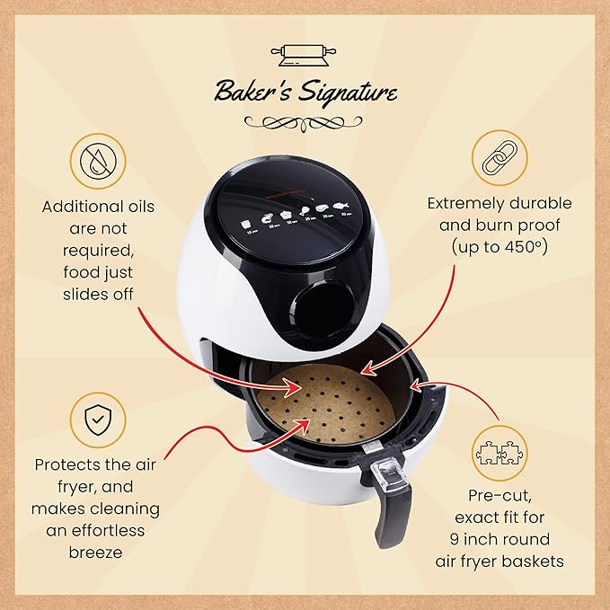 9??Steamer Paper, Air Fryer Round Parchment Paper Liners ??220pcs Unbleached Bamboo Steamer Liners ??Easy Cleanup, Will Not Burn or Curl, Non-Toxic & Convenient Packaging by Baker?™s Signature