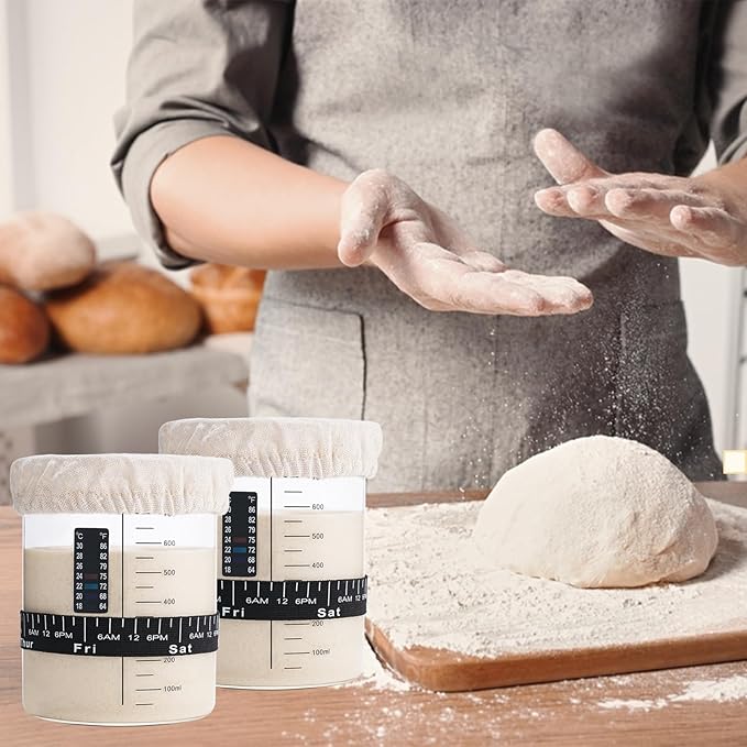 Sourdough Starter Glass Jar, 26 OZ Large Wide Mouth Jar for Sour Dough Starter, Easy to Use Sourdough Bread Baking Supplies Kit for Beginners and Pro, 2 Pack