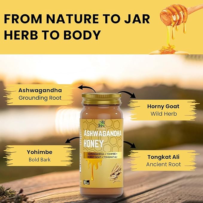 Herb To Body Ashwagandha Honey Organic – 16 oz, Wildcrafted Organic Honey for Men with Ashwagandha for Balance, Vitality, and Natural Wellness